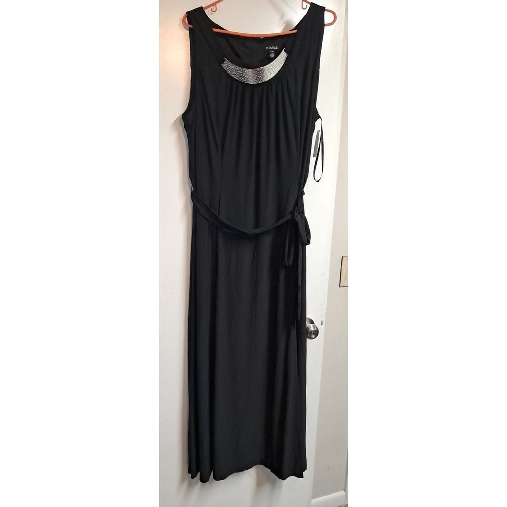 New Roz & Ali Dress Womens 18W Maxi Sleeveless Attached Necklace Long Slit Belt